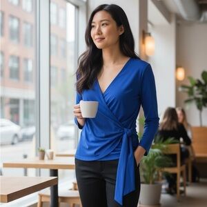 Evan Picone Royal Blue Wrap Blouse